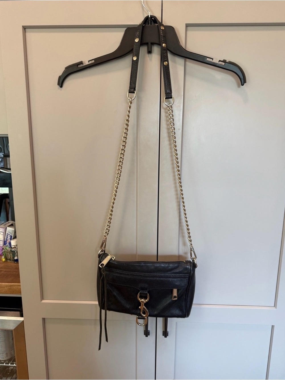Rebecca Minkoff Black Leather Crossbody Bag with Chain Strap